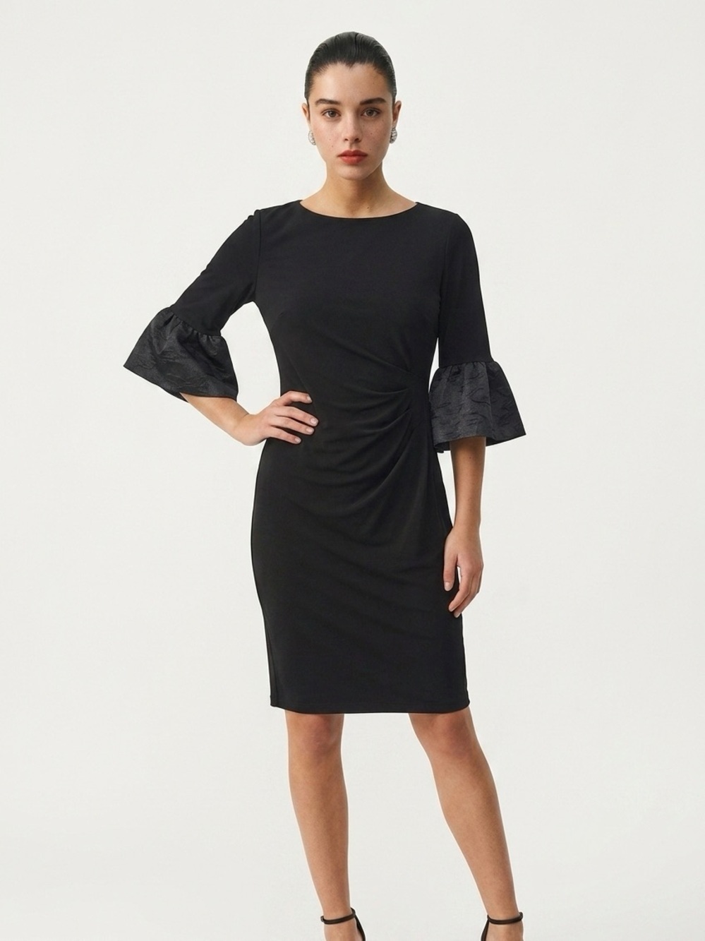 Ralph Lauren Black Dress Bell Sleeves Cuffs Zip Back Minimalist Size 8 304